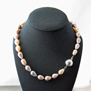 Hand Knotted Pink Pearl Necklace with Sterling Silver Ball Clasp
