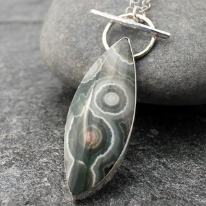 Ocean Jasper Necklace with Sterling Silver Lariat Chain