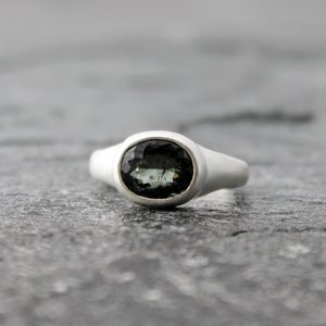 Indicolite Tourmaline Ring with Sterling Silver Band, US Size 8.25