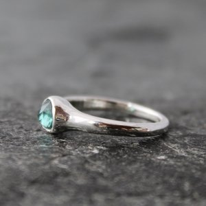Blue Tourmaline Ring with Sterling Silver Band, US Size 7.25