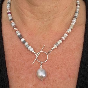 Sapphire Necklace with Freshwater Pearl and Sterling Silver