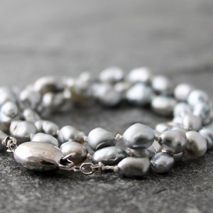 Hand Knotted Tahitian Keshi Pearl Necklace with 14K White Gold Clasp
