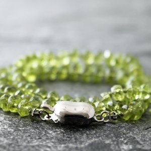 Peridot Hand Knotted Necklace with White Gold-Filled Pearl Clasp