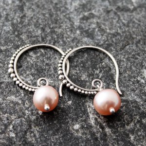 Pink Freshwater Edison Pearl Earrings with Sterling Silver Bali Ball Ear Wires