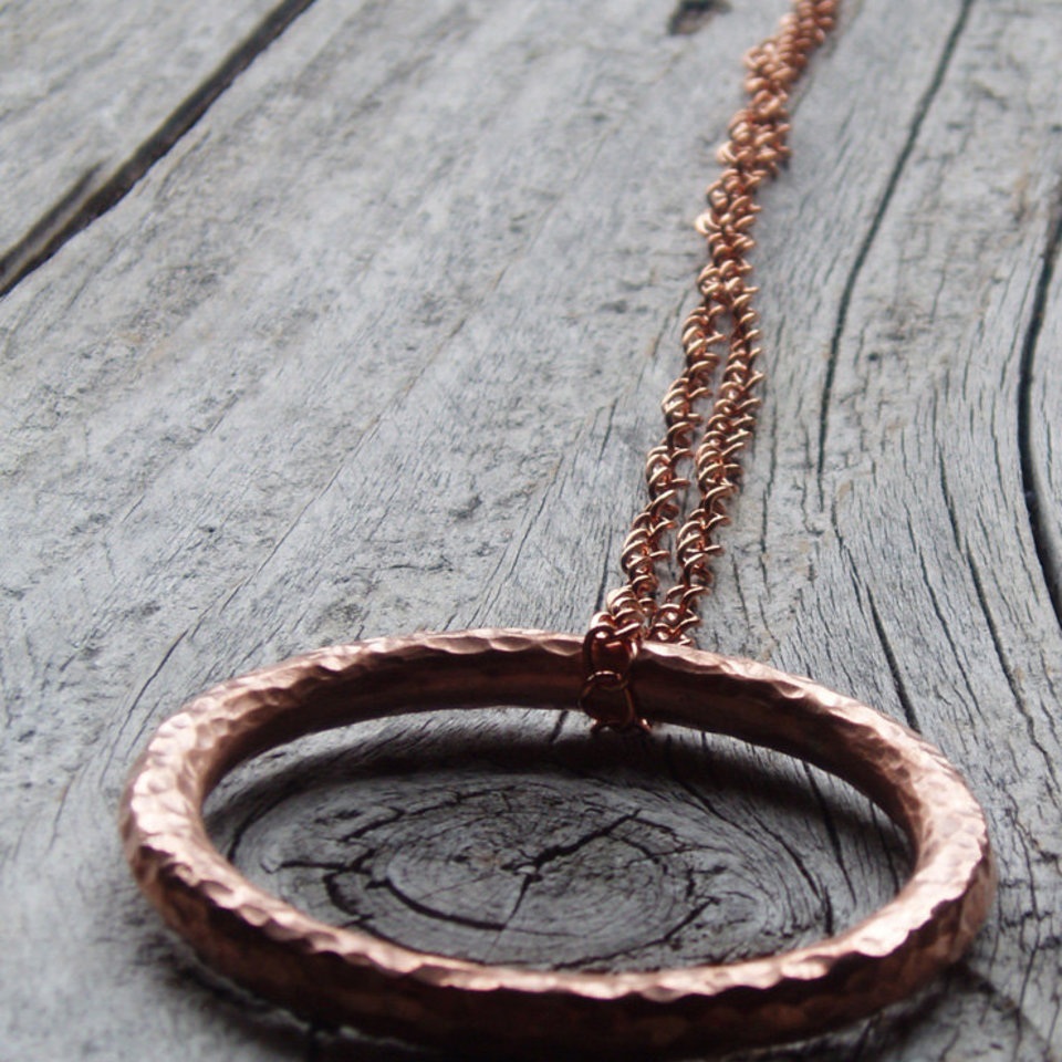 hammered copper circle necklace as seen in ACF