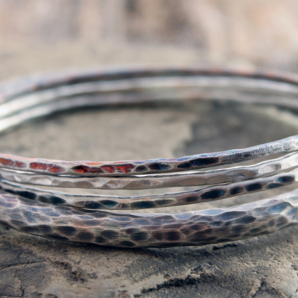 oxidized sterling silver stacking bangles