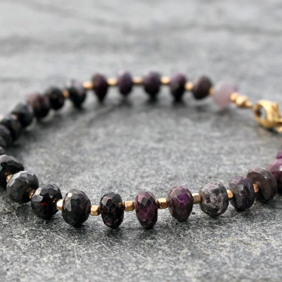 Sugilite Bracelet with Gold Accents, 7.25" wrist