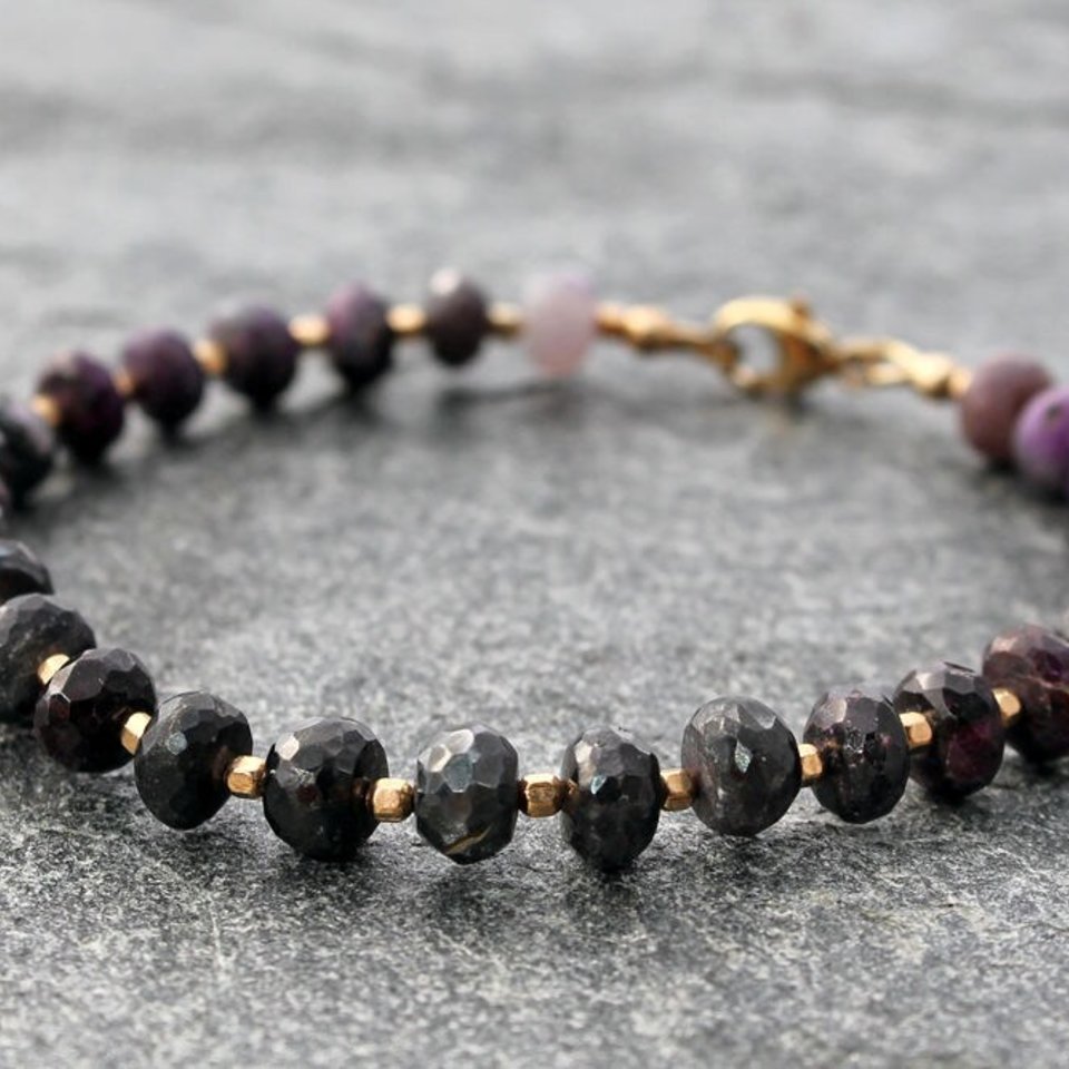 Sugilite Bracelet with Gold Accents, 7.25" wrist