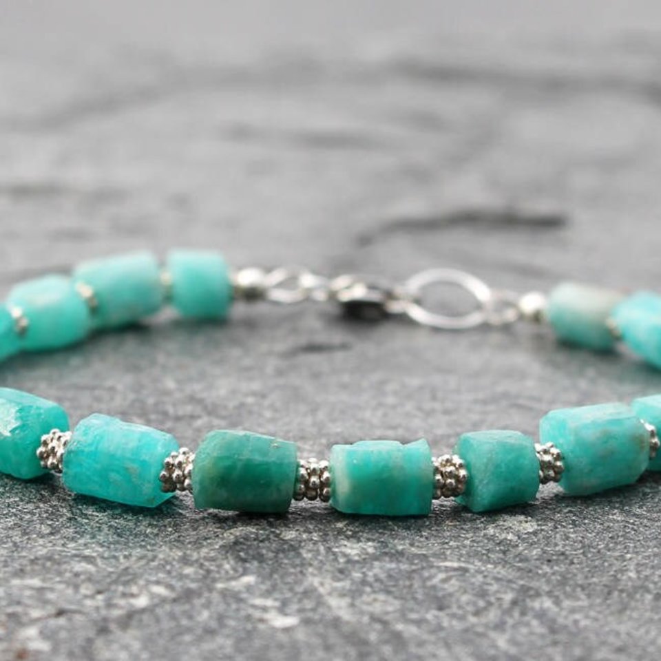 Amazonite Bracelet with Sterling Silver Accents, 7.5" wrist