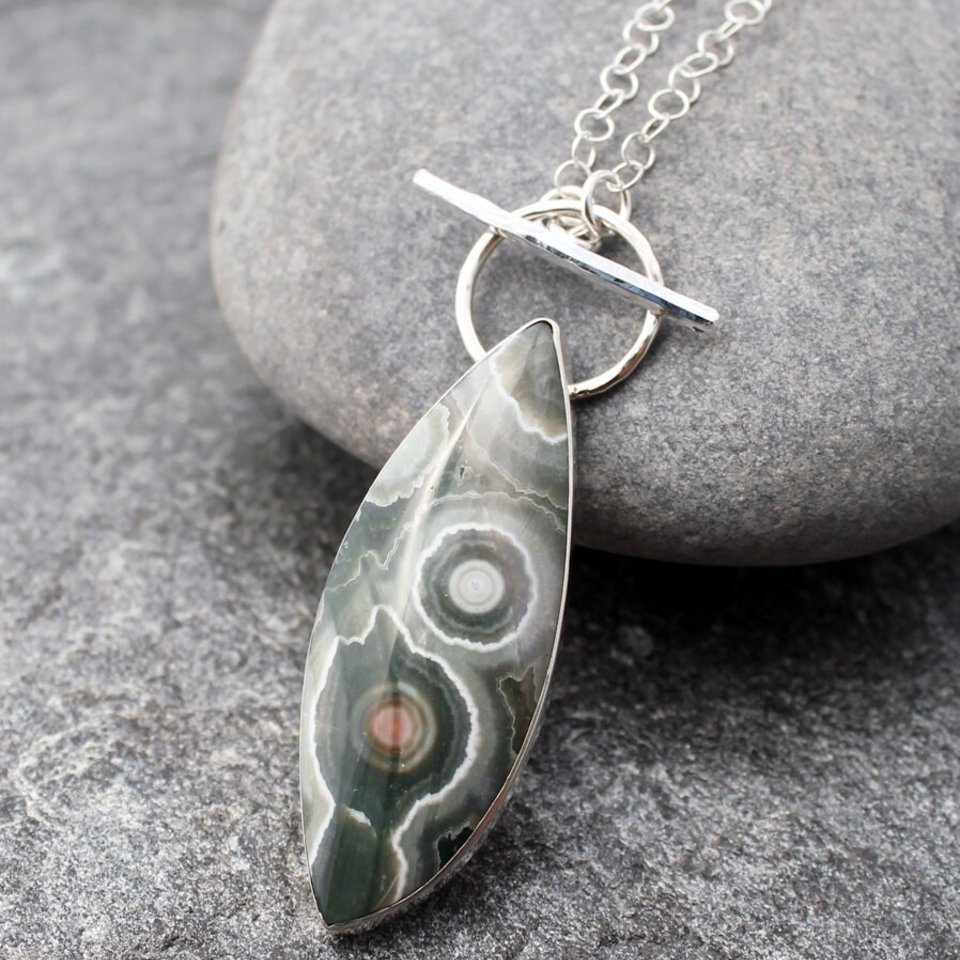 Ocean Jasper Necklace with Sterling Silver Lariat Chain