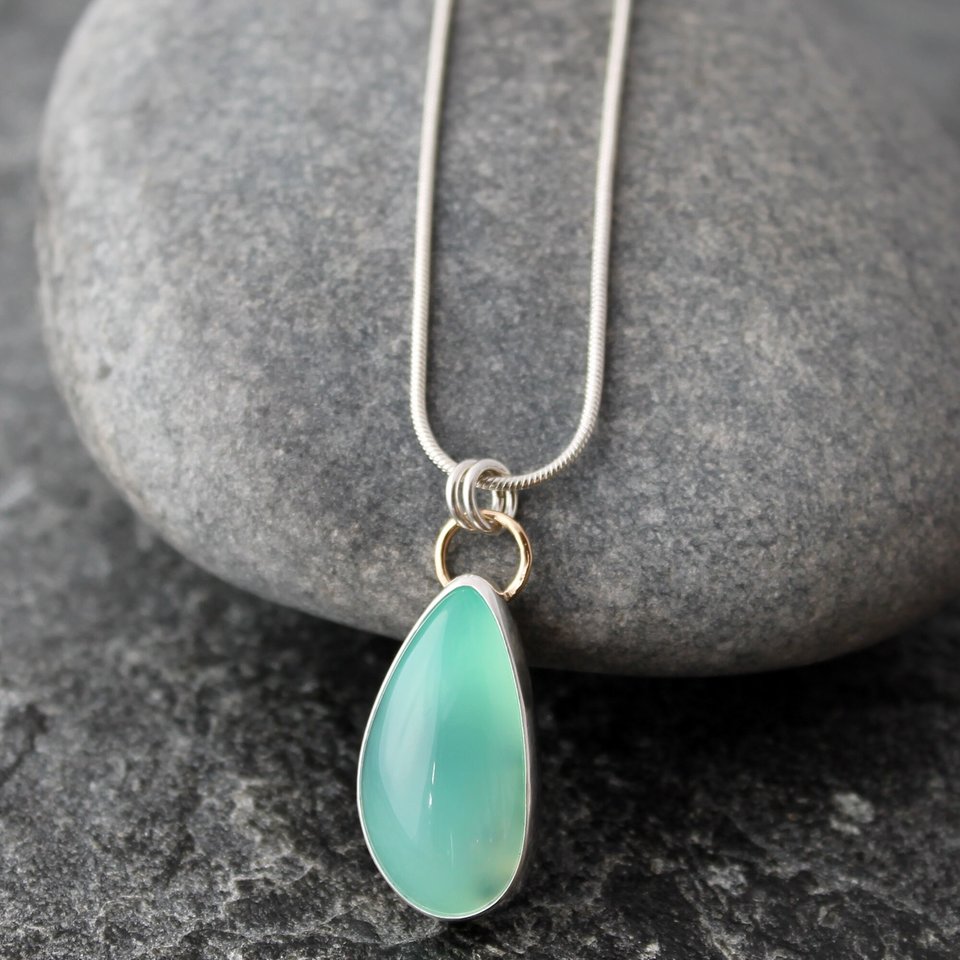 Chrysoprase Necklace with Sterling Silver and 14K Gold