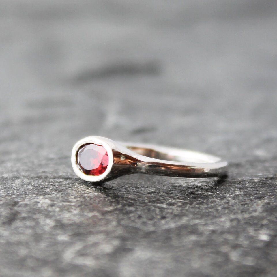 Red Garnet Ring with Sterling Silver Band, US size 7.75