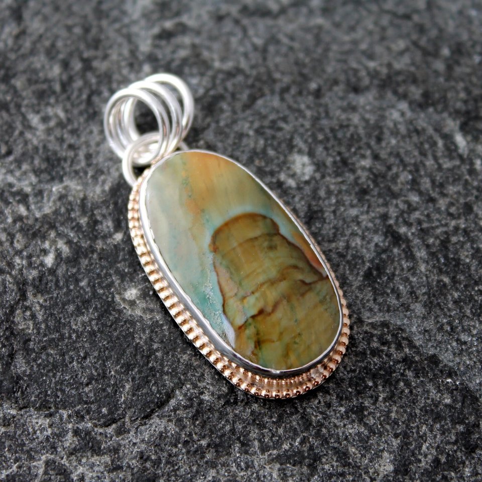 Vistaite Jasper Necklace with Silver and 14k Gold