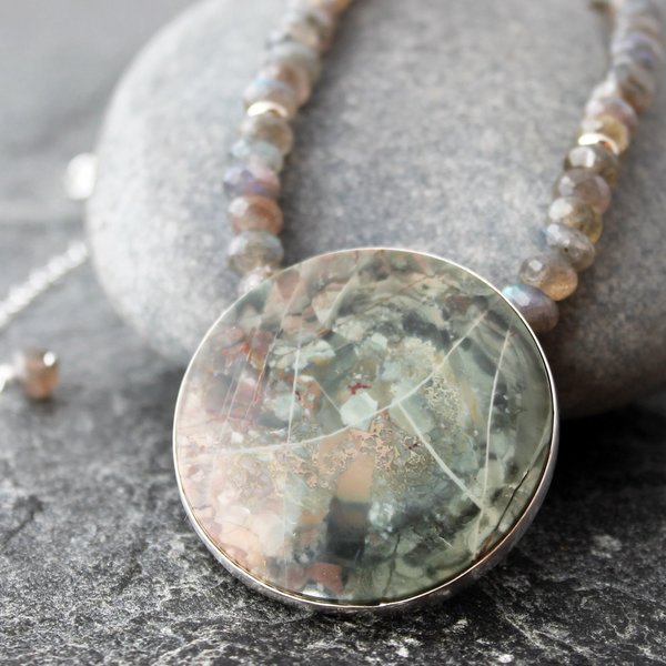 Morrisonite Jasper Moon Necklace, neva murtha jewelry, sunshine coast bc jewelry