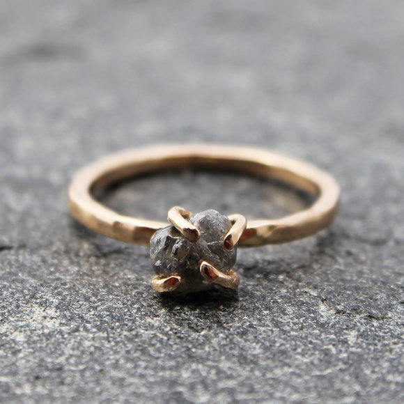 raw diamond and gold alternative engagement ring