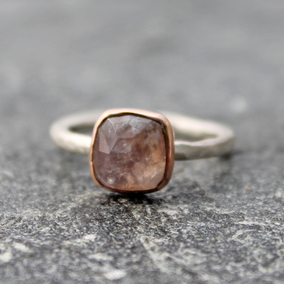 rainbow moonstone, rose gold and sterling silver alternative engagement ring