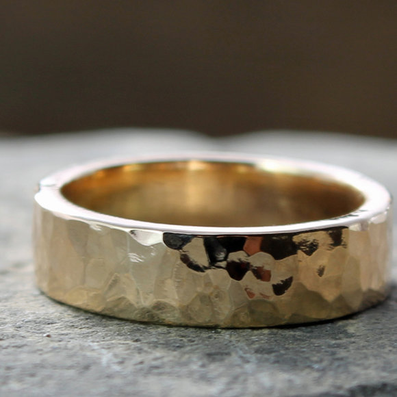 mens hammered 14k gold wedding band