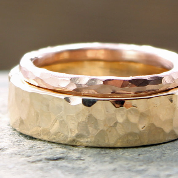 custom hammered gold wedding bands