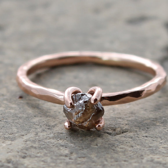 uncut cacao diamond rose gold engagement ring