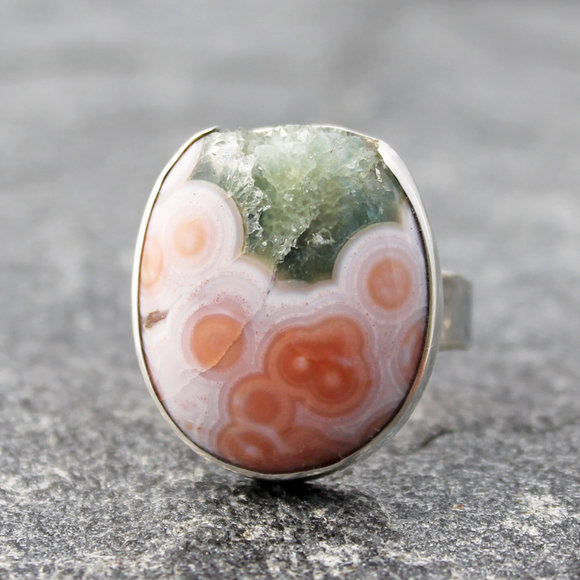 Ocean Jasper Druzy Ring, Hand Cut in the Spiral River