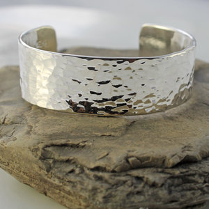 mens wide hammered sterling silver cuff
