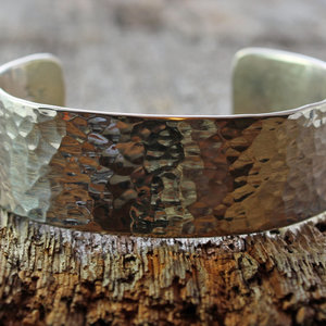 mens wide hammered sterling silver cuff