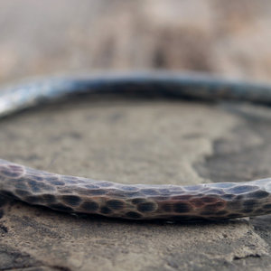 chunky oxidized hammered sterling silver bangle