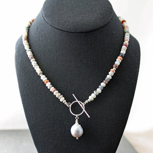 Sapphire Necklace with Freshwater Pearl and Sterling Silver