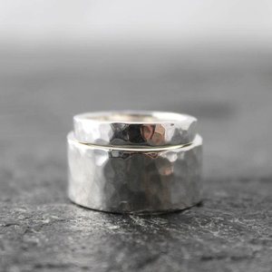 Artisan Hammered Sterling Silver Wedding Band - 4mm Wide