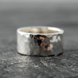 10mm Wide Hammered Sterling Silver Wedding Band