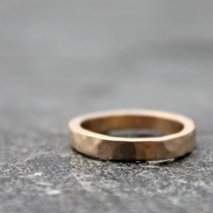 3mm Wide Hammered 14K Gold Wedding Band