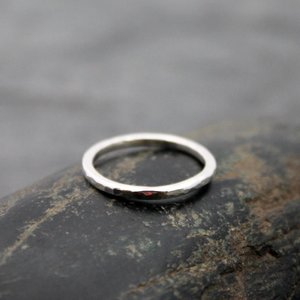 Hammered Sterling Silver Wedding Band Set, 2mm and 10mm Wide Rings