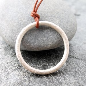 Large Artisan Hammered Sterling Silver Circle Necklace