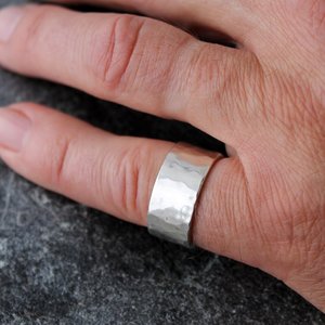 10mm Wide Hammered Sterling Silver Wedding Band