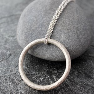 Artisan Hammered Sterling Silver Circle Necklace, neva murtha jewelry, sunshine coast bc jewelry