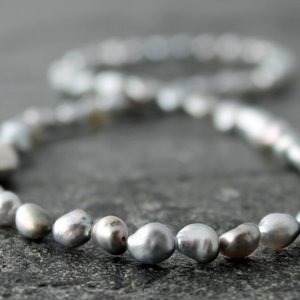 Tahitian Keshi Pearl Necklace with 14k White Gold Clasp, 16.75"