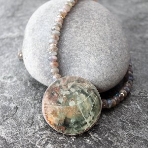 Morrisonite Jasper Moon Necklace, neva murtha jewelry, sunshine coast bc jewelry