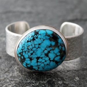 Kingman Ithaca Peak Turquoise Bracelet with Fine and Sterling Silver, Fits 6.5 to 7" Wrist