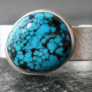 Kingman Ithaca Peak Turquoise Bracelet with Fine and Sterling Silver, Fits 6.5 to 7" Wrist