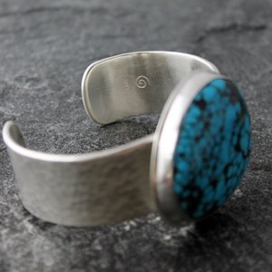 Kingman Ithaca Peak Turquoise Bracelet with Fine and Sterling Silver, Fits 6.5 to 7" Wrist