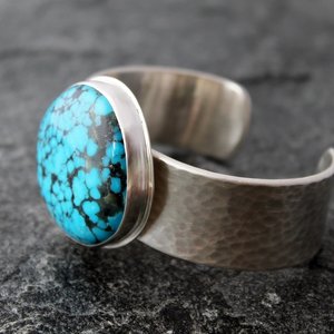 Kingman Ithaca Peak Turquoise Bracelet with Fine and Sterling Silver, Fits 6.5 to 7" Wrist