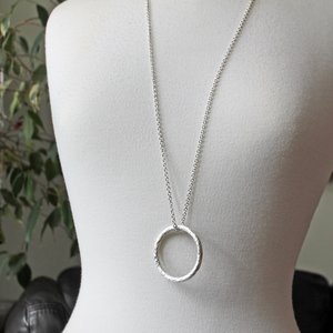 Large Artisan Hammered Sterling Silver Circle Necklace