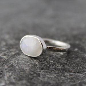 Rainbow Moonstone Ring with Sterling Silver, US size 6.25