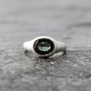 Indicolite Tourmaline Ring with Sterling Silver Band, US Size 8.25