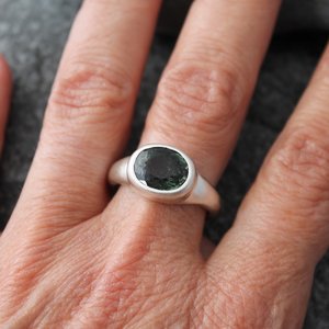 Indicolite Tourmaline Ring with Sterling Silver Band, US Size 8.25