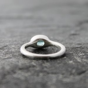 Blue Tourmaline Ring, Sterling Silver Band, Artisan Rustic Alternative Engagement Wedding Ring, Matte Satin Finish, US Size 8.25
