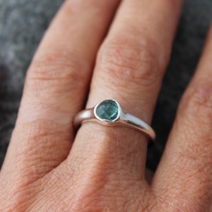 Blue Tourmaline Ring with Sterling Silver Band, US Size 7.25