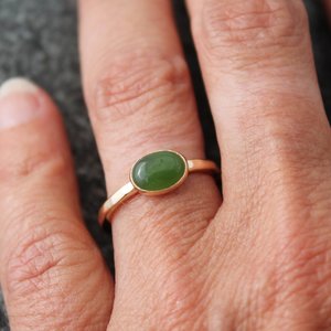 Canadian Nephrite Jade Ring with Hammered 14k Yellow Gold Band