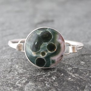 Ocean Jasper Tension Bracelet in Sterling Silver, 6.25" Wrist