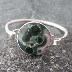 Ocean Jasper Tension Bracelet in Sterling Silver, 6.25" Wrist